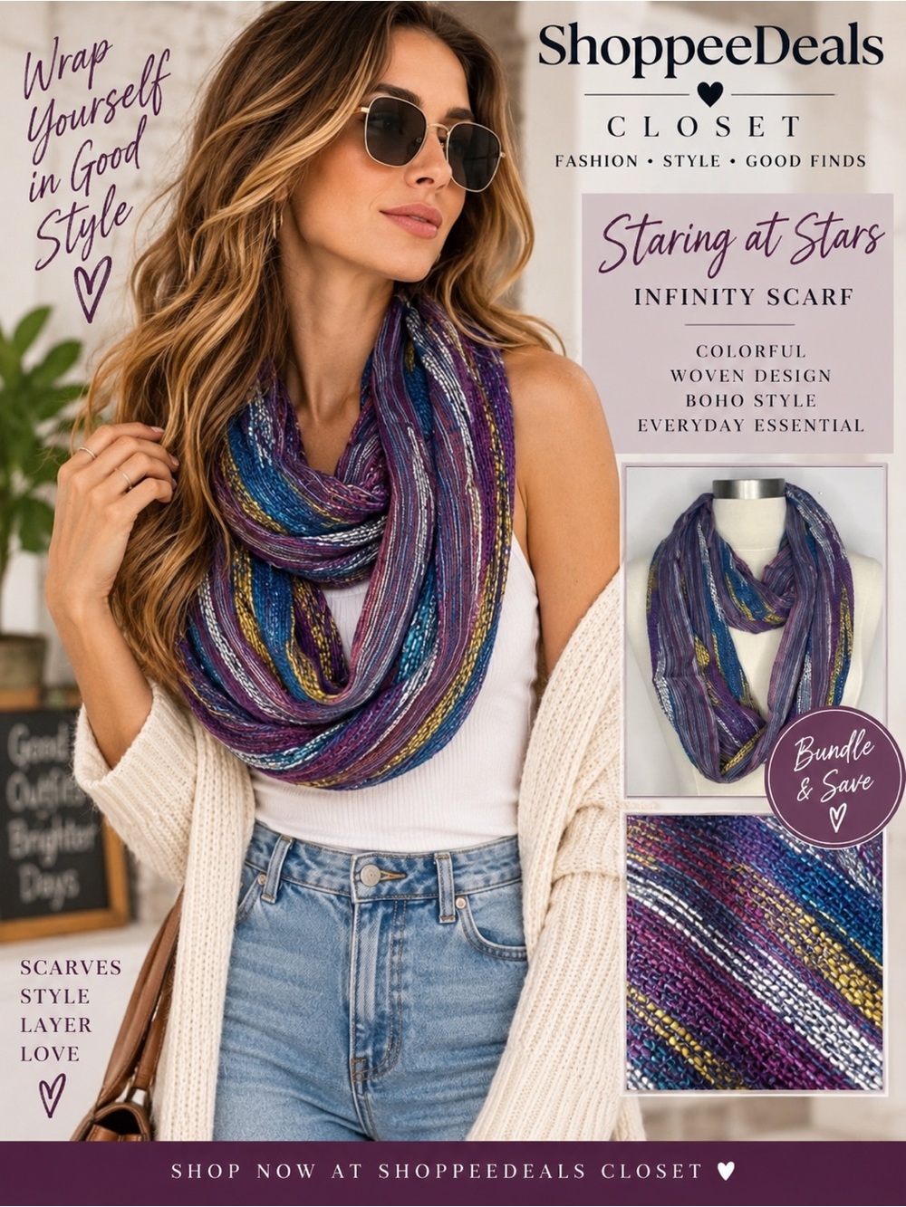 Staring at Stars Multicolor Woven Infinity Scarf